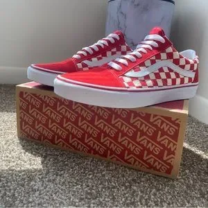 Vans checkerboard red and white comes with box brand new Vans-Old-Skool-Checkerboard-  main image 2